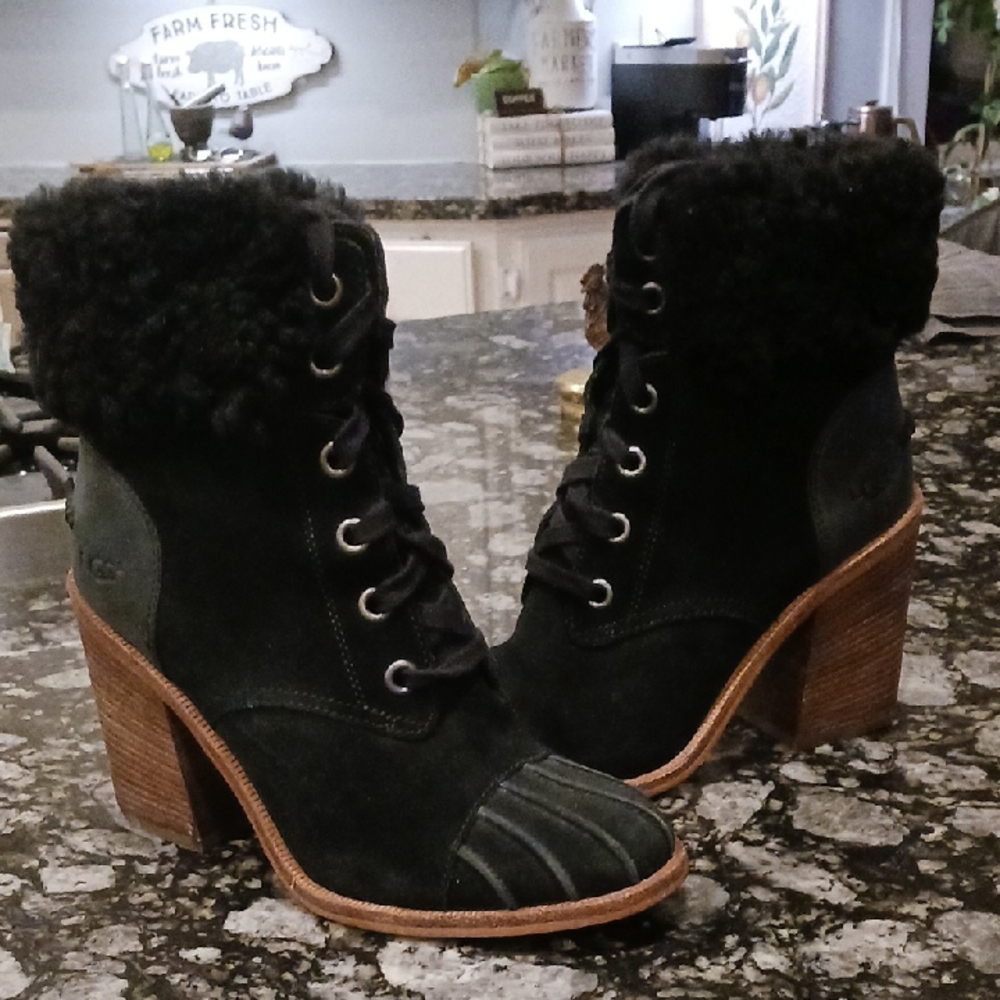 UGG Black and Brown Heeled Boots